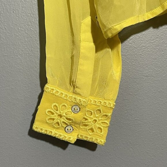 Scotch Soda Blouse Women Size S Yellow Eyelet Ruffle Embroidery Blauw European - Picture 7 of 13